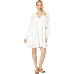 Lucky Brand 100% Cotton White Tiered Woven Peasant Dress
